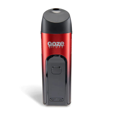 Front view of the Ooze Verge 2500mAh dry herb vaporizer in red and black. This premium, travel-friendly flower vaporizer features a powerful battery and an advanced triple heating system for highly efficient, even extraction.