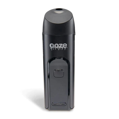 Front view of the Ooze Verge 2500mAh dry herb vaporizer in sleek panther black. This premium, travel-friendly flower vaporizer features a powerful battery and an advanced triple heating system for highly efficient, even extraction.