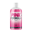 Front view of the Pink Formula 16oz Glass Liquid Wash bottle in clear plastic showcasing the bright pink liquid and matching pink and white label. This fast-acting cleaning solution is formulated to easily cut through stubborn resin and residue on your favorite glass and quartz pieces.