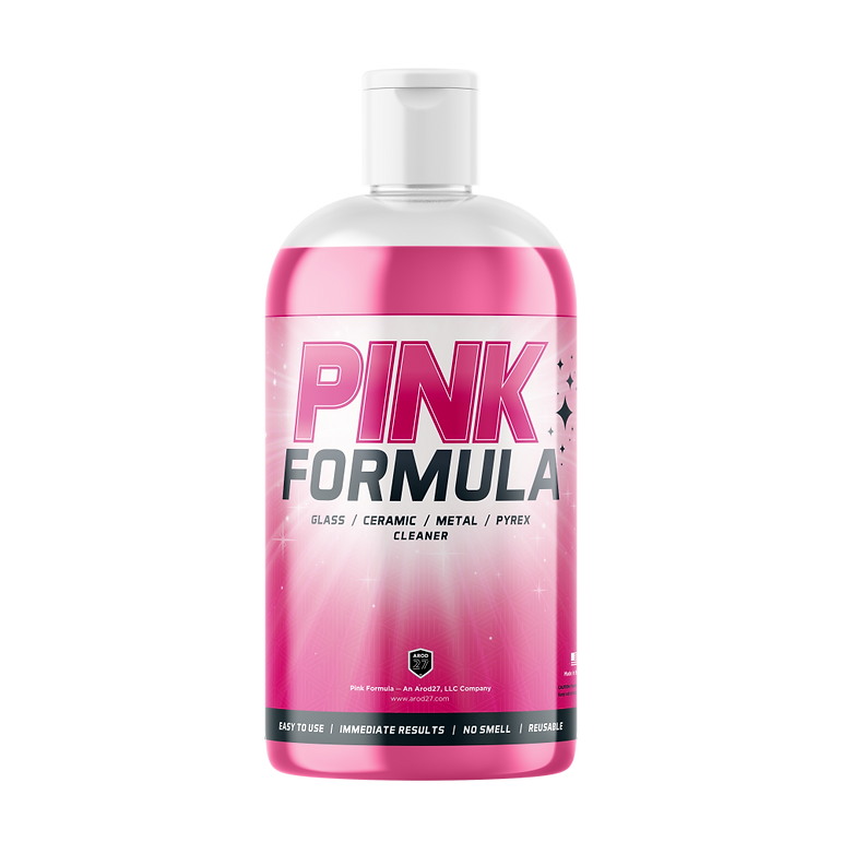 Front view of the Pink Formula 16oz Glass Liquid Wash bottle in clear plastic showcasing the bright pink liquid and matching pink and white label. This fast-acting cleaning solution is formulated to easily cut through stubborn resin and residue on your favorite glass and quartz pieces.