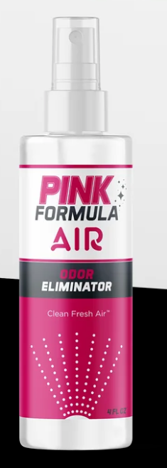 Front view of the Pink Formula Air Odor Eliminator 4oz spray bottle in white and pink. This bio-friendly, quick-acting formula is engineered to neutralize smoke, sweat, and stubborn ambient smells instead of just masking them.
