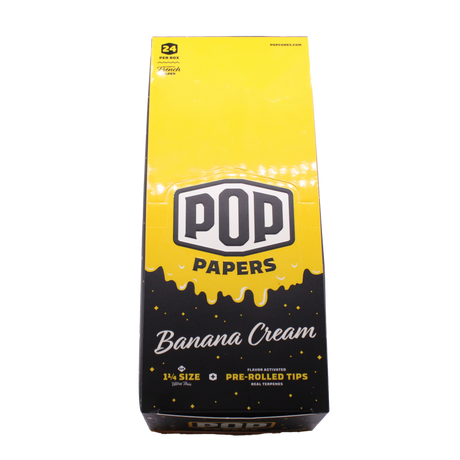 Front view of the POP Papers Banana Cream rolling papers booklet in vibrant yellow. This specialized preparation accessory puts complete taste control directly in the user's hands.