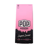 Front view of the POP Papers Super Sweet rolling papers booklet in light blue. Each booklet pairs genuine, fine French paper with specially engineered filter crutches for immediate, on-the-go rolling.