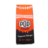 Front view of the POP Papers Tropical Mango rolling papers booklet featuring bright orange styling. The traditional 78mm paper dimensions comfortably hold enough ground material for a personal-sized session.