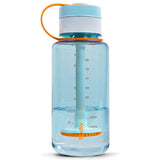 Front view of the Puffco Budsy disguised water pipe in Glacier, showing a cool frosty blue-tinted plastic body. This sleek stealth pipe blends seamlessly into everyday gym gear or travel bags for inconspicuous outdoor use.