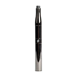 Front view of the fully assembled Puffco Plus Vaporizer Pen in its classic sleek matte Black Onyx finish. This pocket-sized pocket-nail utilizes a single button interface to control variable temperature settings for on-the-go wax sessions.