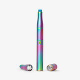Front view of the fully assembled Puffco Plus Vaporizer Pen in its iridescent Rainbow Vision Edition finish. This premium concentrate vape pen features a coil-less ceramic chamber designed to deliver clean, smooth vapor without exposed metal wires.