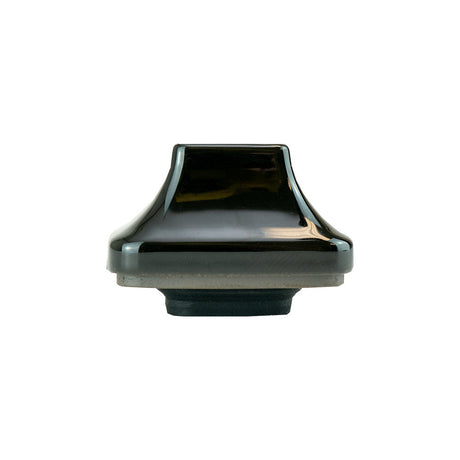 Front angled view of the Randy's Echo Replacement Mouthpiece in black and clear glass. This magnetic top cap features an ergonomic glass tip to deliver clean, cooled vapor from your portable dry herb vaporizer.