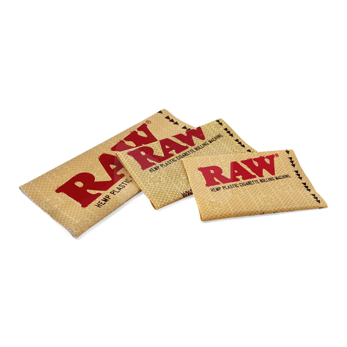 Top down flat lay view of RAW spare roller aprons in translucent white, showing different sizes side-by-side. Designed to replace worn-out belts, this specific 79mm rolling machine sleeve comes in a convenient 10-count box to ensure your dry herb rolls stay perfectly packed and consistent.