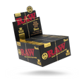Front angled view of the RAW Classic King Size Wide Rolls 12-count display box in natural kraft brown packaging with red branding. This retail-ready display box provides smoke shops with an eye-catching countertop presentation for premium unrefined rolling papers.