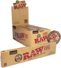 Angled overhead view of the RAW Classic Lean Cones 110mm 12-count display box in natural brown. Showcasing the opened retail display, this box neatly presents twelve individual 20-packs for easy countertop purchasing.