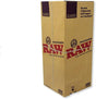 Front angled view of the RAW Classic Peacemaker Bulk Cones 140mm 486-count box in natural kraft brown packaging. Made from unrefined, unbleached plant fibers, this massive bulk case provides dispensaries and commercial rollers with a reliable supply of extra-large pre-rolls.