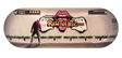 Top down view of the RAW Graffiti 2 Skate Tray. This skateboard deck-shaped rolling tray features a vivid subway-style brick wall graphic and curved lips to keep materials contained during prep.