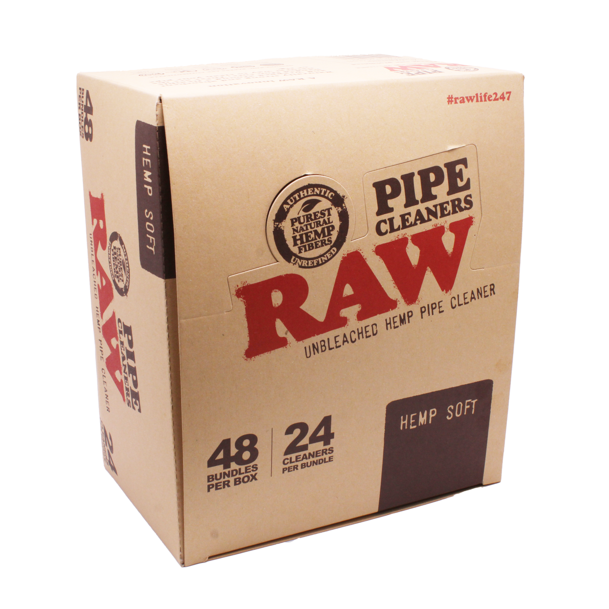 Front view of a single bundled pack of RAW hemp pipe cleaners in a natural tan color. The rough hemp fibers and strong wire core make it easy to reach and scrub deep inside tight, narrow glass airways without breaking.