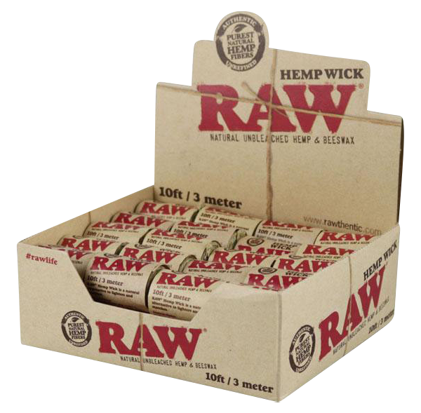Front angled view of the RAW Hemp Wick Beeswax Coated Spool in natural light brown. Made from sustainably sourced hemp and natural beeswax, this organic wick provides a clean, butane-free flame for lighting bowls, pipes, and cigars.