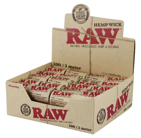 Front angled view of the RAW Hemp Wick Beeswax Coated Spool in natural light brown. Made from sustainably sourced hemp and natural beeswax, this organic wick provides a clean, butane-free flame for lighting bowls, pipes, and cigars.