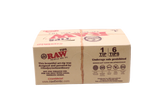rear view of the RAW pre-rolled rose tips display box in natural kraft brown with red branding. This convenient retail-ready packaging provides an eye-catching point of purchase solution for premium unbleached filters.