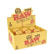 Angled overhead view of the RAW Pre-Rolled Rose Tips 6-pack retail display box in natural brown. This convenient countertop dispenser houses six individually packaged, handcrafted tips designed to add style and filter debris from your rolls.