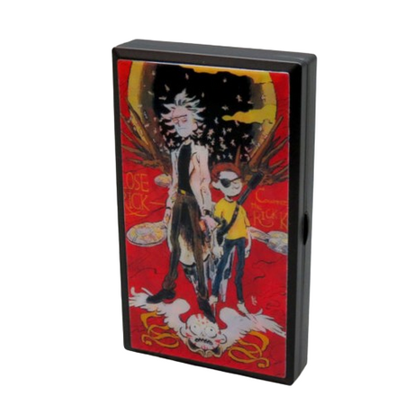 Front view of the Ricky and Morty mini digital scales featuring a variety of assorted 3D lenticular graphic covers. This highly precise 500g x 0.01g pocket scale perfectly combines fan-favorite pop culture art with professional-grade weighing capabilities.