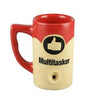 Front view of the Roast and Toast novelty mug pipe in red and white. This 2-in-1 functional ceramic coffee mug features a built-in dry herb pipe for the ultimate wake and bake session.