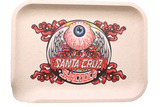 Santa Cruz Shredder Small Hemp Rolling Tray, which is made from biodegradable hemp and boasts an eye-catching design. The front of the tray features a bold, artistic graphic of an eye with wings and surrounding decorative elements.