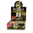 Front view of the Skunk Brand flavored rolling papers 1 1/4 size 24-count display box in a vibrant multicolored aesthetic with the iconic skunk logo. This wholesale countertop display case contains a sweet variety of slow-burning hemp papers designed to take the bite out of harsh herbs.