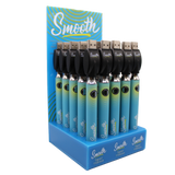 Front view of the closed Smooth 510 thread batteries 25-count display box in  vibrant blue branding. This wholesale bulk display provides smoke shops with high-quality, reliable batteries perfectly calibrated for 510-compatible oil and wax cartridges.