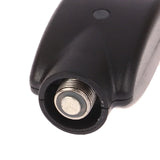 Angled top down view of the Smooth USB battery charger highlighting the metallic silver 510 thread connection. The precisely machined threads securely hold most standard vape pen batteries to ensure a stable and safe electrical connection while charging.