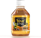 Front angled view of the Stinger Detox The Buzz 5x Liquid 8oz bottle in vibrant yellow. This extra-strength, fast-acting detox drink is formulated to work naturally with your body to flush out toxins for a rapid same-day cleanse.