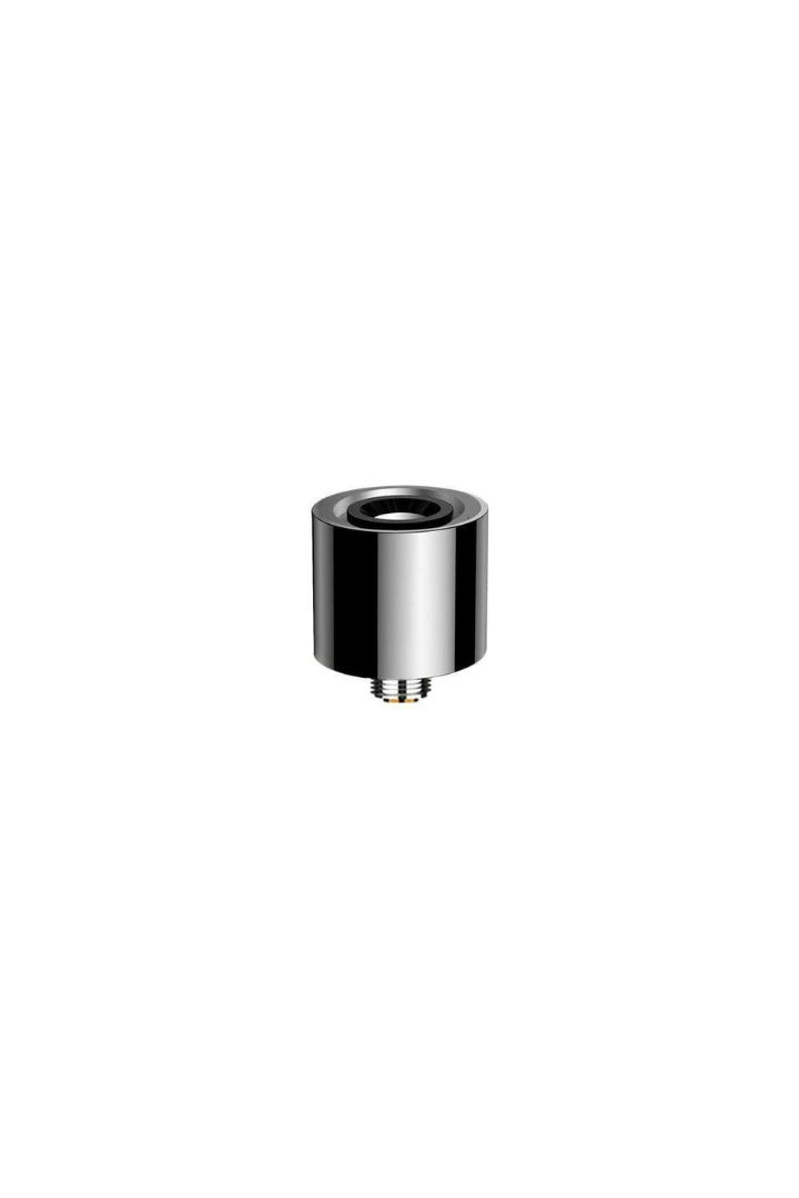 Angled view of the Stone Smiths' Slash replacement chamber atomizer featuring a sleek metallic silver exterior. This premium coilless ceramic bowl evenly heats your wax concentrates to deliver incredibly pure flavor and smooth vapor.