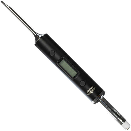 Front facing view of the Stratus Temperature Reader Dab Tool in sleek black. This digital dabbing accessory reads the exact temperature of your quartz banger in real-time to ensure perfect, flavorful low-temperature extract hits.