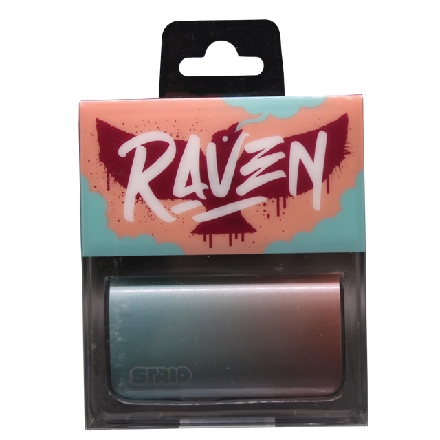 Front view of the Strio Raven 600mAh cartridge battery mod in blue and red. This compact, ergonomic 510-thread battery completely conceals your standard oil cartridges for a highly stealthy and protected vaping experience.