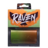Front view of the Strio Raven 600mAh cartridge battery mod in green and orange. This compact, ergonomic 510-thread battery completely conceals your standard oil cartridges for a highly stealthy and protected vaping experience.