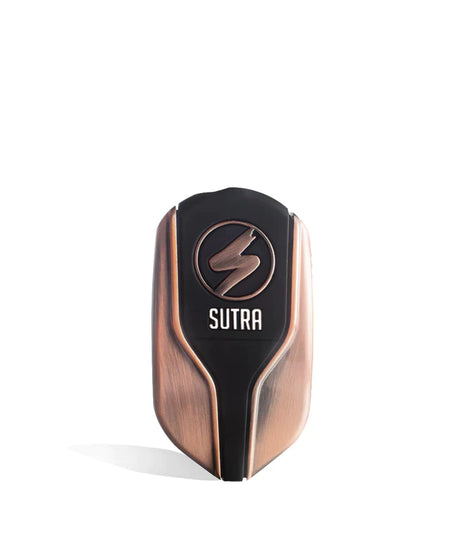 Front view of the Sutra Squeeze 4 Temp vaporizer in sleek bronze. This highly ergonomic, flask-shaped 510-thread battery is perfectly contoured to fit naturally in the palm of your hand for stealthy, comfortable oil cartridge vaping.
