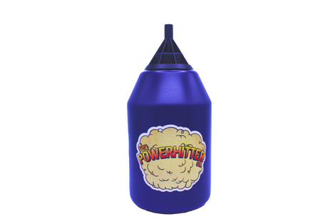 Front view of The PowerHitter contactless smoking device in classic blue and black. This innovative squeeze bottle captures and funnels smoke to allow for safe, sanitary sharing without any lip contact.