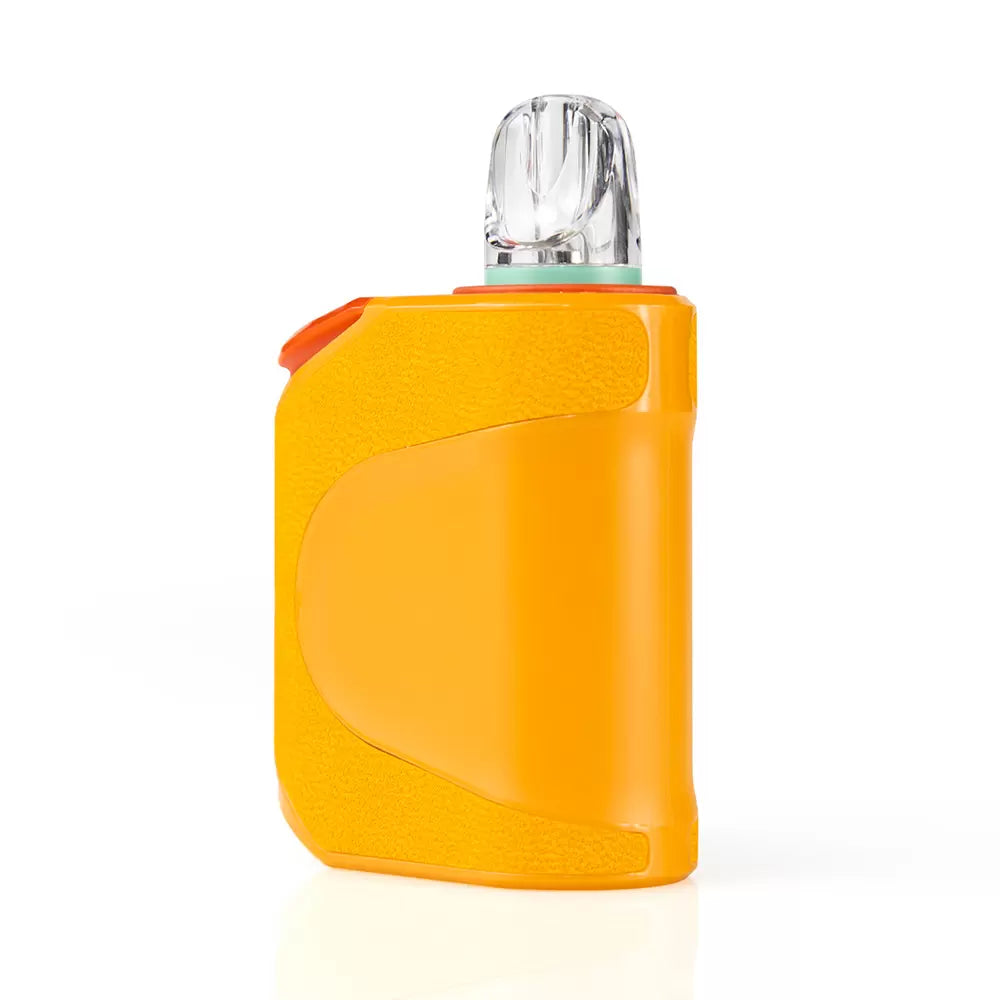 Front view of the URB Clicker 510 battery in mango. This highly discreet, car key fob-style vaporizer battery perfectly conceals your standard oil cartridges for ultimate stealth and portability.