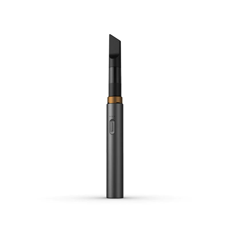 Front view of the Vessel Core 510 thread battery in stone grey. The intuitive single-button interface makes operating and adjusting this portable oil vape pen incredibly simple for everyday use.