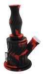 Front angled view of the Waxmaid 6.9-Inch 3-in-1 Silicone Water Pipe in a vibrant multicolored black and red swirl. This versatile hybrid smoking piece functions as a durable, drop-proof water pipe that is completely travel-friendly.
