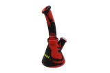 Front profile view of the Waxmaid 8.5 Inch Hobee's Silicone Beaker Water Pipe in a bold black and red swirl. This platinum-cured silicone water pipe features a traditional beaker design that is completely unbreakable for reliable travel use.