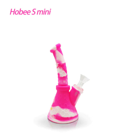 Front profile view of the Waxmaid 8.5 Inch Hobee's Silicone Beaker Water Pipe in a soft pastel pink and cream swirl. This platinum-cured silicone water pipe features a traditional beaker design that is completely unbreakable for reliable travel use.