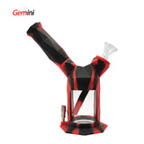 Front angled view of the Waxmaid Gemini 2-in-1 Silicone Pipe in a vibrant multicolored black and red swirl. This versatile hybrid smoking accessory functions as a durable, drop-proof hand pipe for enjoying dry herb.