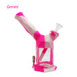 Front angled view of the Waxmaid Gemini 2-in-1 Silicone Pipe in a vibrant multicolored white and pink swirl. This versatile hybrid smoking accessory functions as a durable, drop-proof hand pipe for enjoying dry herb.