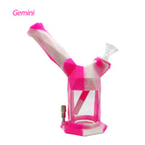Front angled view of the Waxmaid Gemini 2-in-1 Silicone Pipe in a vibrant multicolored white and pink swirl. This versatile hybrid smoking accessory functions as a durable, drop-proof hand pipe for enjoying dry herb.