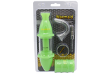 Front view of the 8-inch Waxmaid Upgraded Capsule Kit in a translucent glow-in-the-dark Gid Green silicone finish. This luminous hybrid pipe absorbs light to glow brightly in the dark, making it perfect for nighttime smoking sessions.