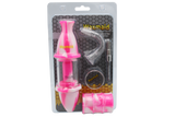 Front view of the 8-inch Waxmaid Upgraded Capsule Kit featuring a bright pink and white marbled silicone skin around its clear glass body. This easy-to-grip silicone hybrid pipe delivers cool, water-filtered hits in a sleek and colorful profile.