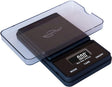Front angled view of the Weighmax Ninja digital scale in sleek black. This portable pocket scale features high-precision weighing capabilities, a backlit LCD display, and a stainless steel platform for accurately measuring botanical herbs and concentrates.