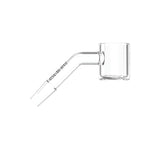 Side view of the White Rhino 10mm 45-Degree Male Quartz Banger in clear polished glass. This high-quality quartz nail features a distinct 45-degree angled neck to keep the concentrate bucket perfectly level on slanted water pipes and dab rigs.
