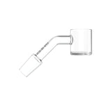 Side view of the White Rhino 14mm 45-Degree Male Quartz Banger in clear polished glass. This high-quality quartz nail features a distinct 45-degree angled neck to keep the concentrate bucket perfectly level on slanted water pipes and dab rigs.