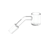 Side view of the White Rhino 14mm 45-Degree Male Quartz Banger in clear polished glass. This high-quality quartz nail features a distinct 45-degree angled neck to keep the concentrate bucket perfectly level on slanted water pipes and dab rigs.