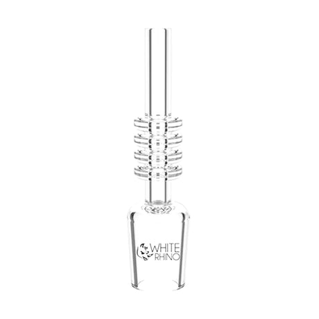 Front profile view of a single White Rhino 19mm nectar collector replacement tip in clear quartz. This precision-ground frosted joint tip delivers uniform airflow and clean heat retention for smoothly vaporizing botanical extracts.
